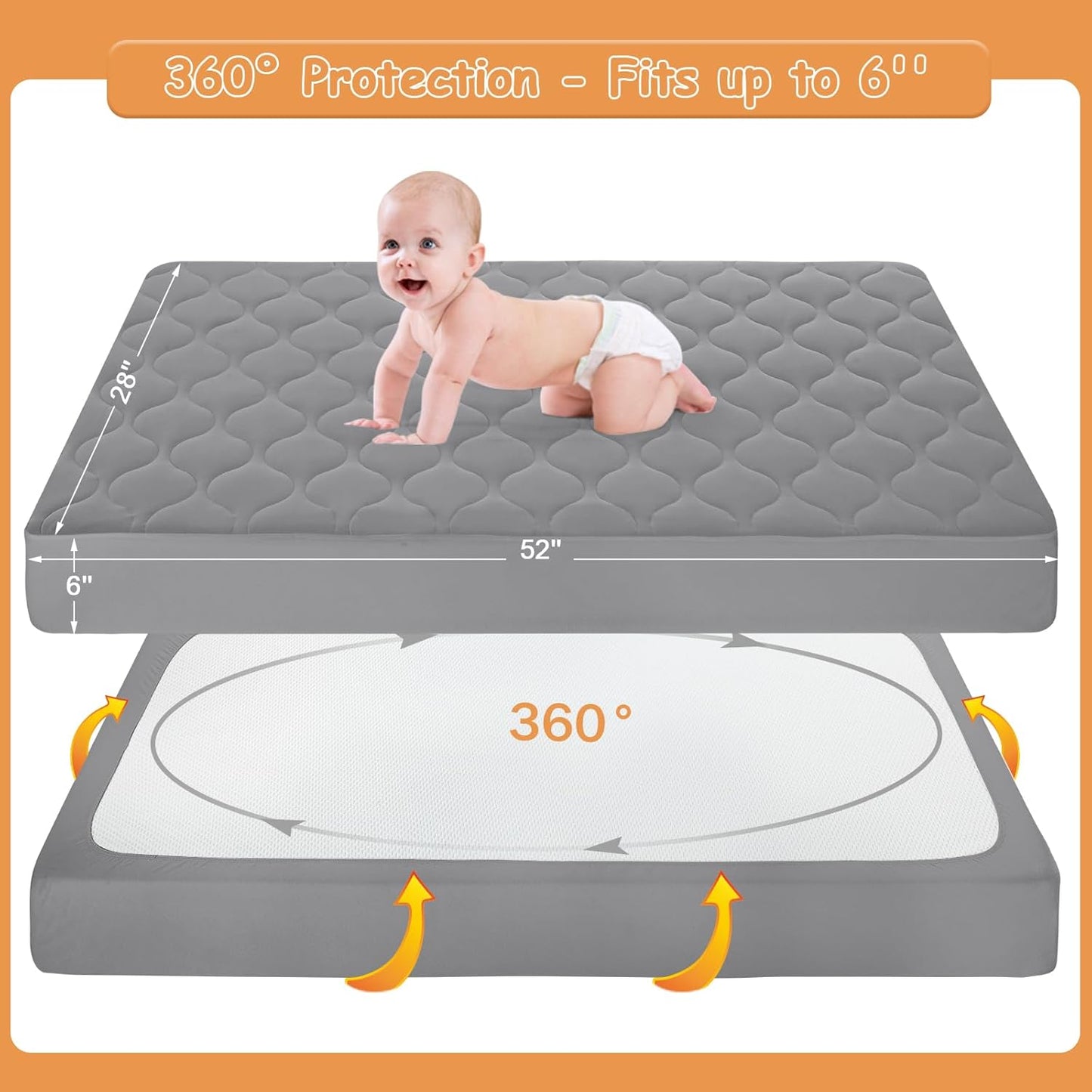 Yoofoss Waterproof Crib Mattress Protector, Quilted Crib Mattress Pad Cover Soft and Breathable, Machine Washable Toddler Mattress Protector for Standard Baby Crib Size 52''x28''