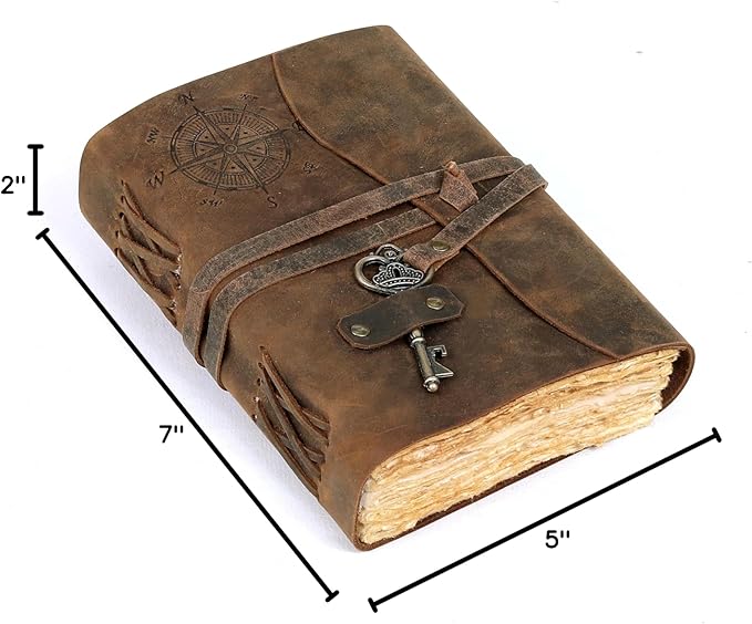 cuero C Compass Vintage Leather Journal - Antique Handmade Leather Bound journal with deckle edge paper Diary - Leather Sketchbook - Drawing Journal Notebook - Great Gift Men And Women (5X7 Inch)
