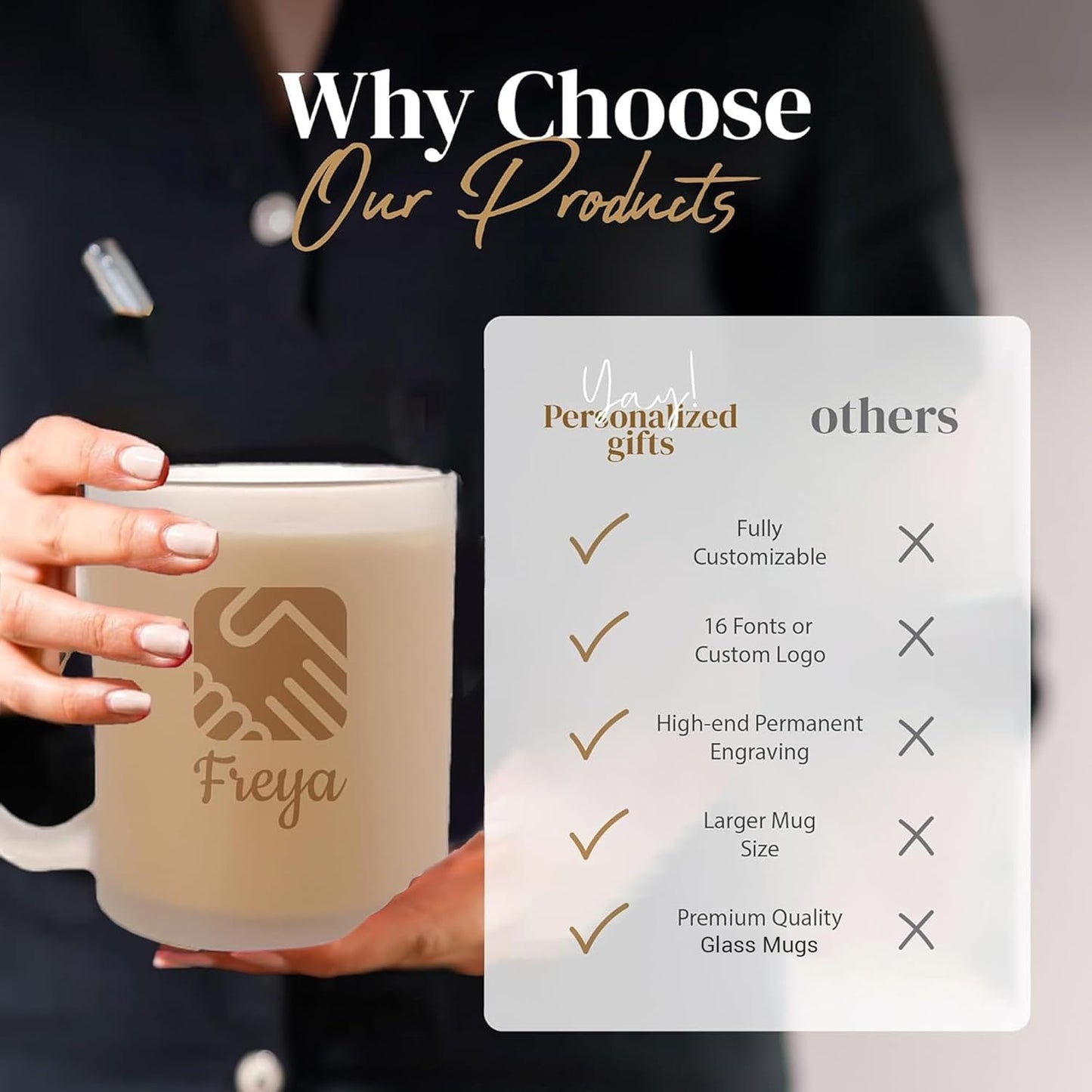 Personalized Coffee Mug Engraved with your Custom Text - Customized 11oz Frosted Glass Mugs, Hot Chocolate Mug, Tea Cup, Birthday Gifts, Retirement Gift (Engraved Custom Logo, Frosted)