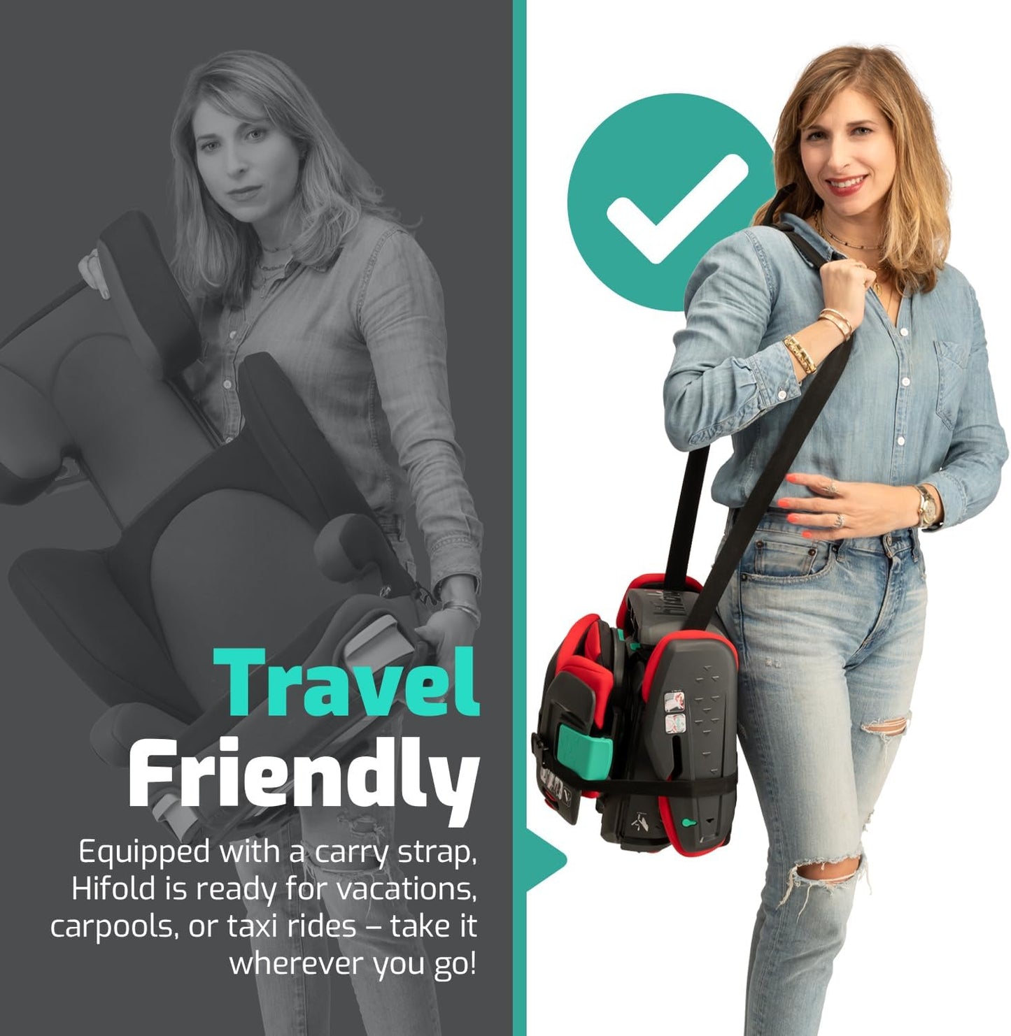 Mifold Hifold Adjustable Kids High Back Booster Car Seat with Strap – Slate Grey