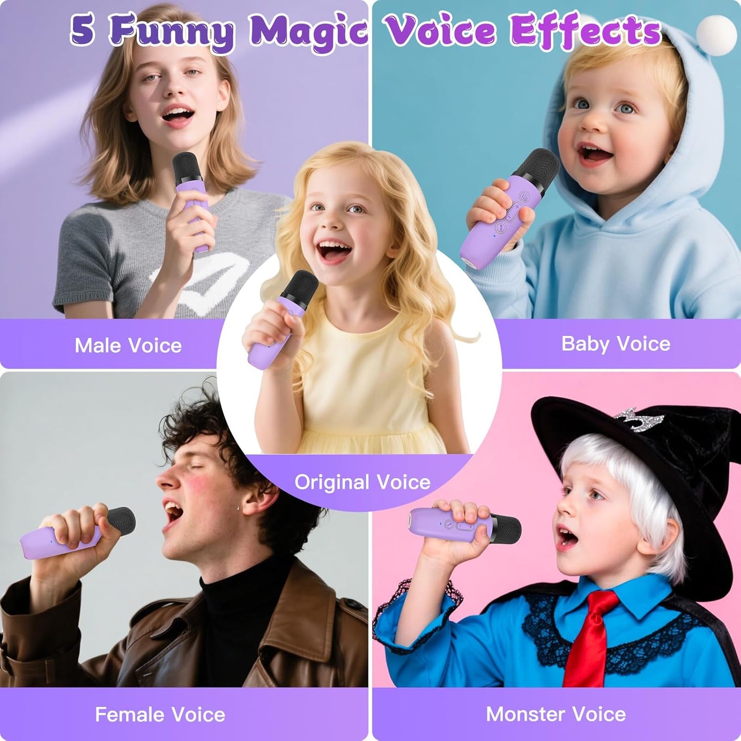 Mini Karaoke Machine for Kids, Haomuren Portable Speaker with 2 Wireless Microphones, Christmas Birthday Gifts Girl Singing Karaoke Machine for 3-12+ Year Old, 2025 Karaoke Gifts for Girls (Purple)