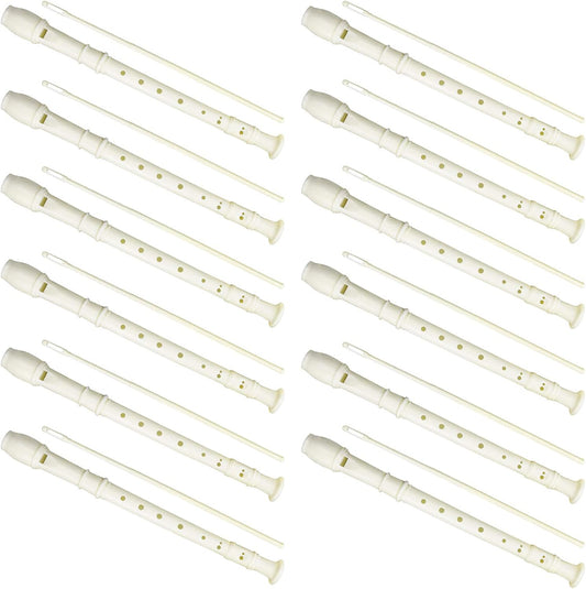 12 Pack 8 Hole Soprano Recorders Descant Flute With Cleaning Rod German Style for Beginner Graduation or Back to School Gift (white)