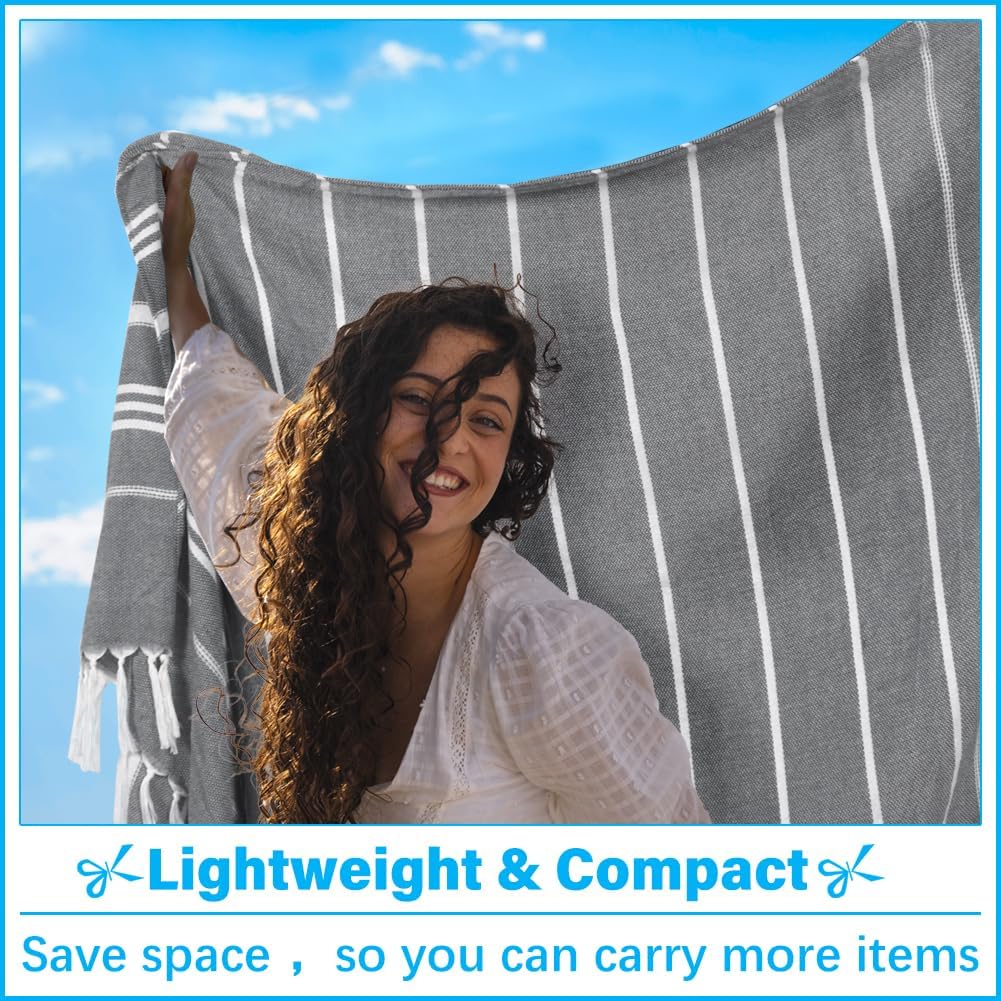 Oversized Turkish Beach Towel Blanket XXL Cotton Sandproof Towels Boho Woven Extra Large Big Sand Free Giant Throw Thick Blankets Huge Quilt XL Picnic Camping Necessities Cloud For Adult Gifts Black