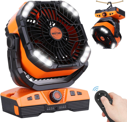 20000mAh Camping Fan Oscillating Portable Fan Battery Powered Fans Rechargeable Camping essentials with Light Hook, 270° Pivot USB Desk Battery Operated Outdoor Tent Travel