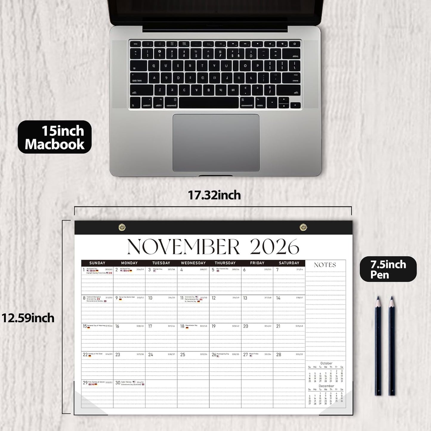 Desk Calendar 2025-2026, Monthly Desktop Large Calendar Runs Until December 2026 17" x 12" Desk Wall Planner for Family Office Teacher School, Black-White