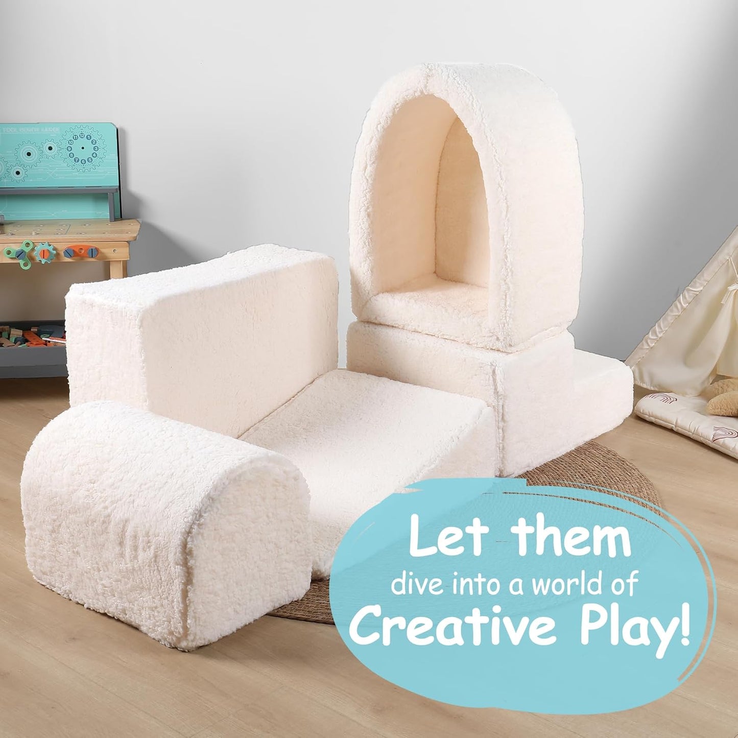 Foam Climbing Blocks - Climbing Toys for Toddlers 1-3 Inside - Soft Play Set for Babies - Indoor Activity Soft Playset for Baby 6-12 Months - Sherpa Fabric - 5 PCS - Balls NOT Included