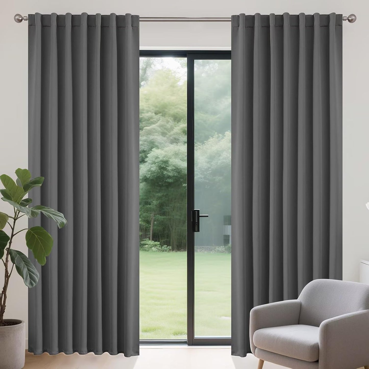 Joydeco 90 Inch Blackout Curtains for Bedroom, Thermal Insulated Black Out Curtains, Room Darkening Drapes for Living Room Window Rod Pocket Back Tab (W37 x L90 Inch, Light Grey)
