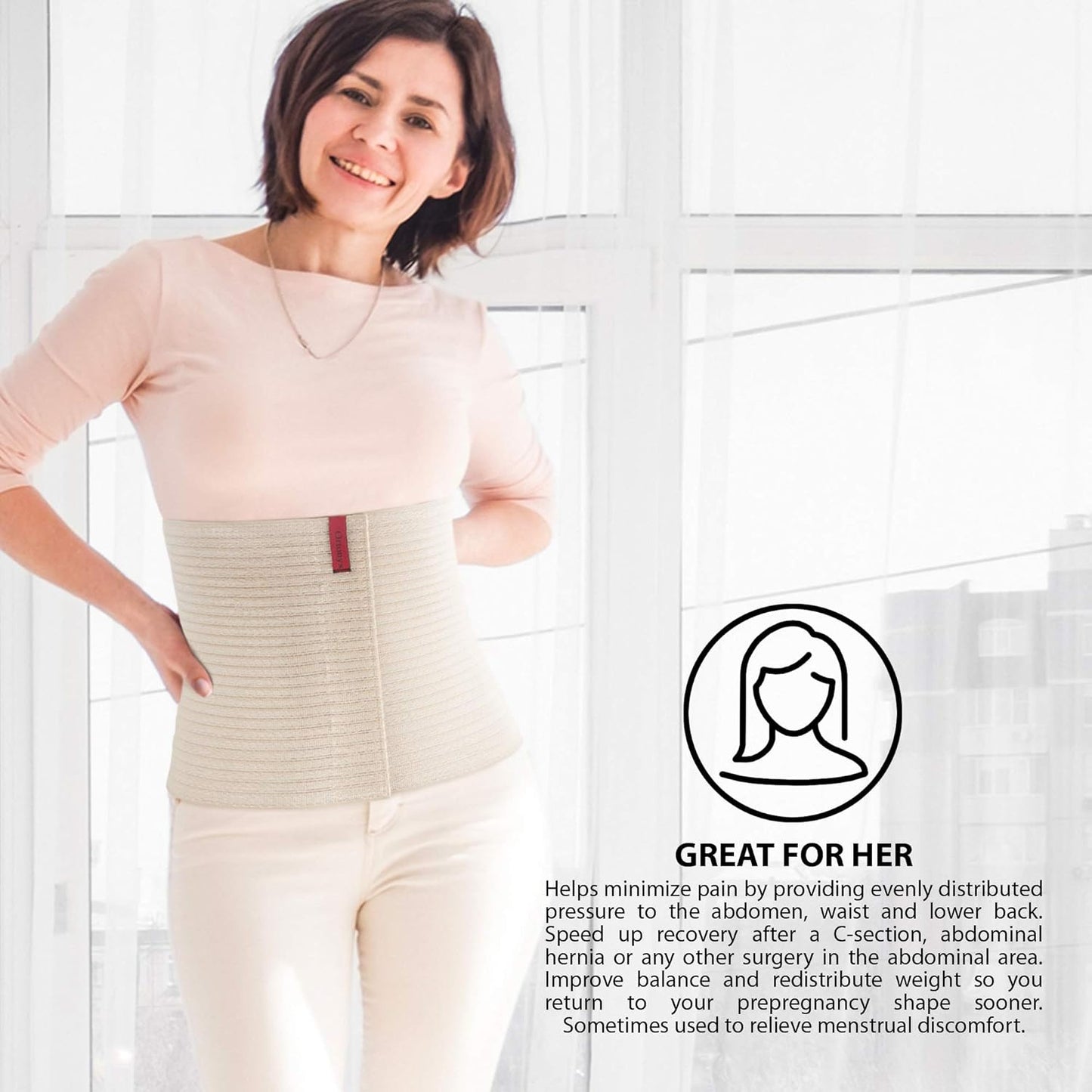 ORTONYX 10.25" Abdominal Binder for Men and Women/Postpartum Post-operative Post-surgery Wrap/Abdomen Navel Umbilical Hernia Support Belt / 524010 Beige S/M