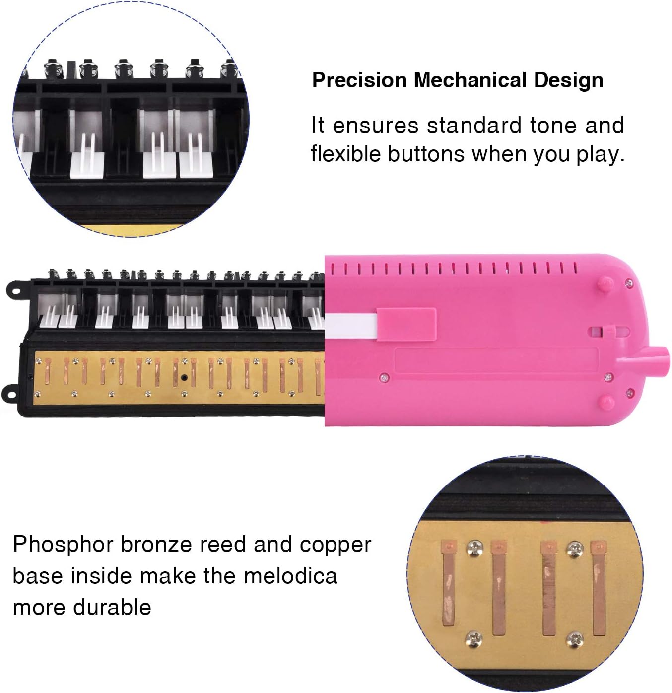 EastRock 32 Key Melodica Instrument Keyboard Soprano Piano Style with Mouthpiece Tube Sets and Carrying Bag for Kids Beginners Adults Gift Pink