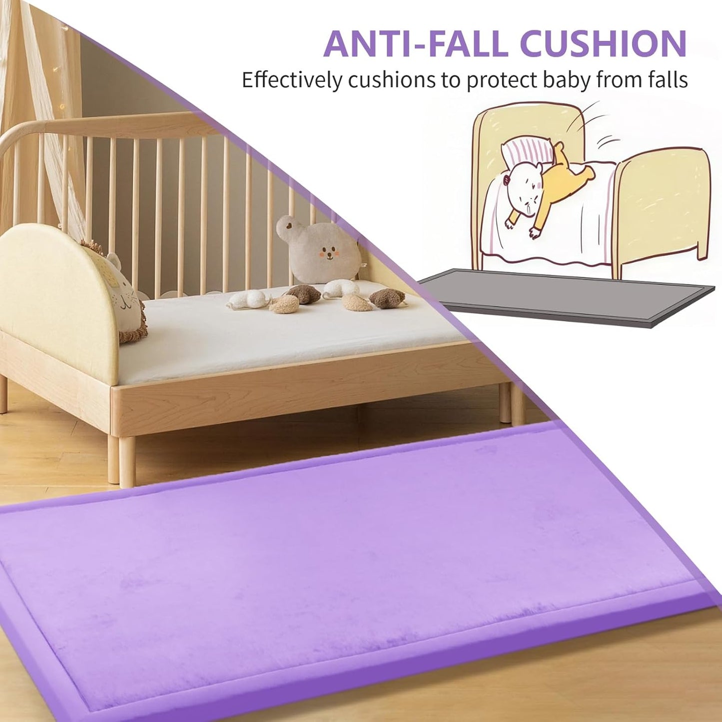 Play Mat for Babies Toddlers,1.3" Thick Elasti-Foam Anti-Fall Cushion Mat for Kids Room,28×72 Bedroom Bedside Rugs,Water-Repellent Soft Coral Velvet(Lavender)