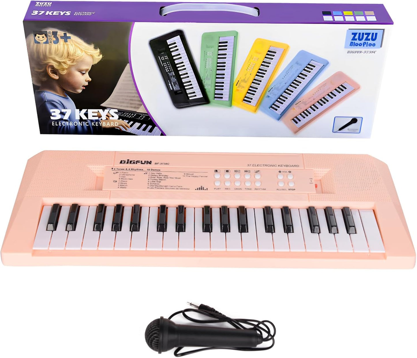 Kids Piano Keyboard, 37 Keys Portable Music Keyboard Early Learning Educational Electronic Music Piano Instrument Toys for 3 4 5 6 Year Old Boys and Girls (Pink)