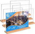 Kersally Acrylic Sign Holder 7 x 5'',6 Pack Double-Sided Clear Table Display Stands with Wood Base,Horizontal Acrylic Frame Menu Flyer Paper Holder for Store, Restaurant, Hotel, Office, Show Fair