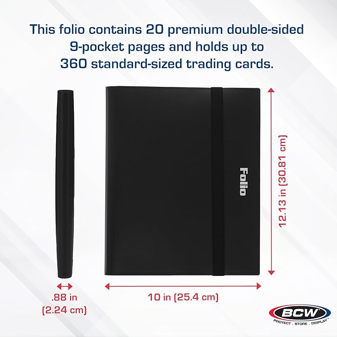 BCW Basics Folio 9-Pocket Card Album - Black | Archival Safe, Side-Loading Binder | Premium Storage Solution for Trading Cards, Sports Cards, and More | 360-Card Capacity