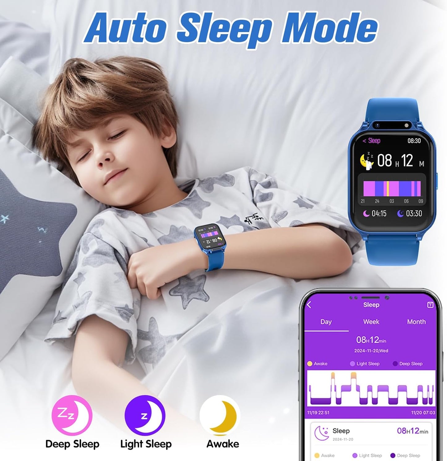 Smart Watch for Kids 1.85" with Fitness Tracker, Sleep Monitor, 22/100+ Sport Modes, DIY Dial, IP68 Waterproof, Step Counter, Heart Rate, Camera, with/Without APP, Gift for 3-12 Years Old Boys Girls