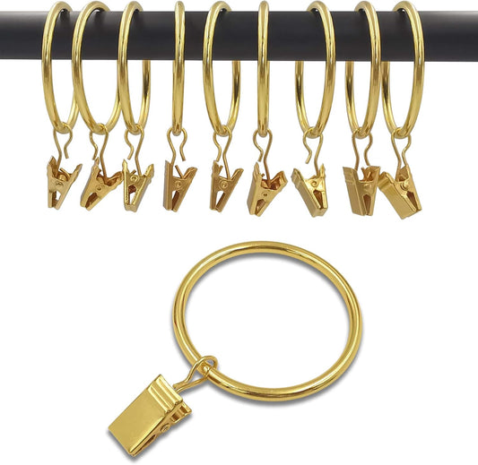 40 Pack Gold Curtain Rings with Clips, Curtain Hooks Hangers Clip Rings for Hanging Drapes Bows Hat, Drapery Rings 1.77 in I D, Fits up to 1.5 in Diameter Curtain Rod.