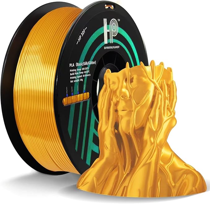 PLA Filament, Silk PLA, 3D Printer Filament, PLA Filament 1.75mm Dimensional Accuracy +/- 0.02mm, 1KG Spool (2.2 lbs), Fit Most FDM Printer (Silk Gold)