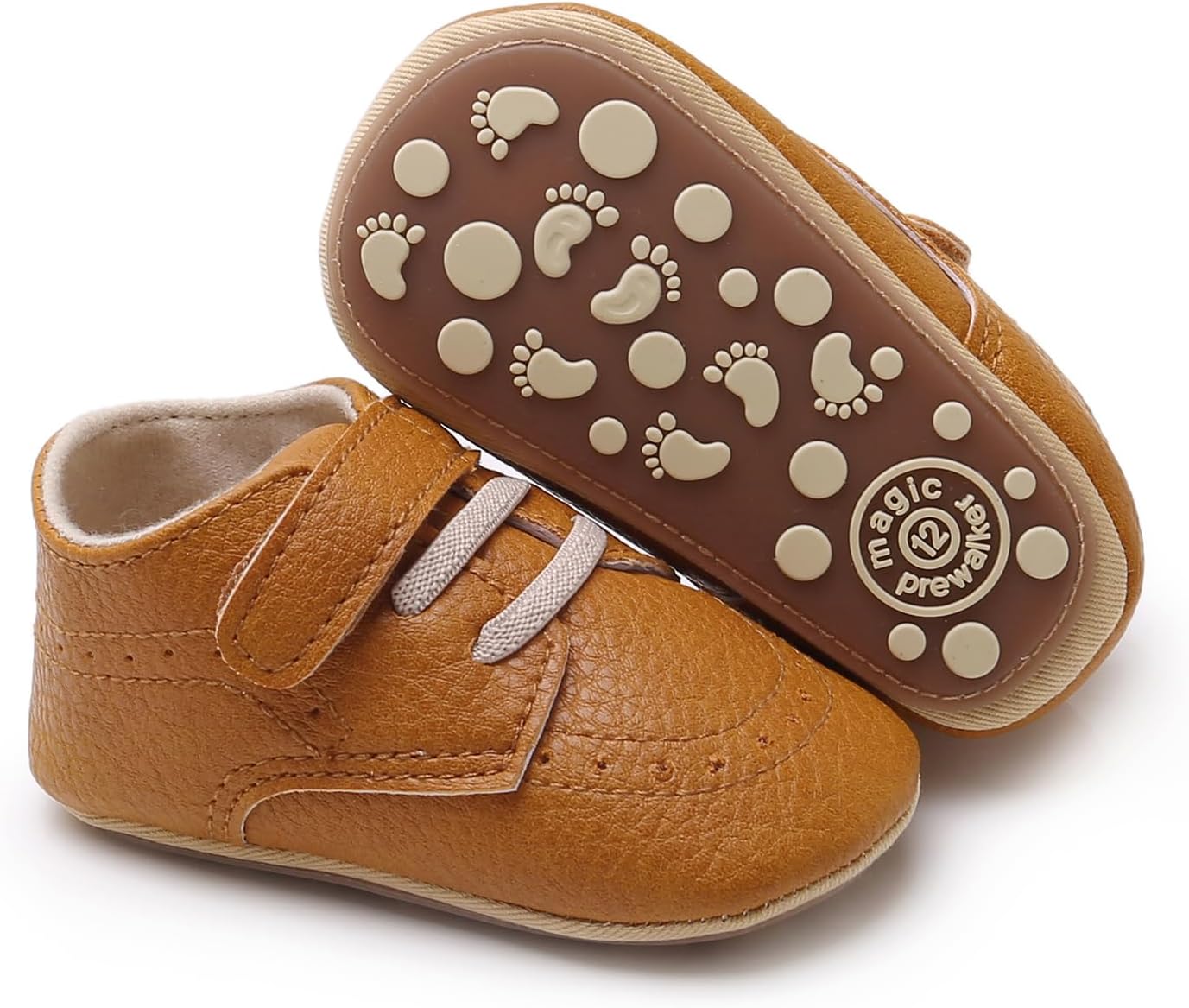 SOFMUO Baby Boys Girls High Top Ankle PU Leather Sneakers Soft Rubber Sole Infant Moccasins Newborn Oxford Loafers Anti-Slip Toddler Wedding Uniform Dress Shoes