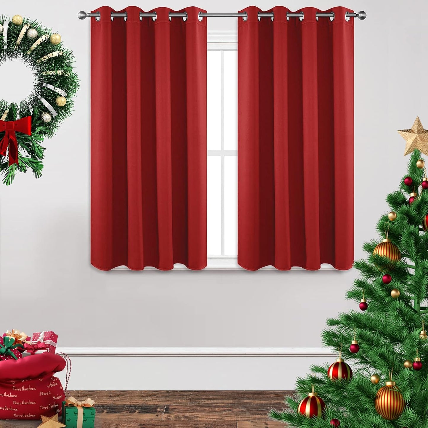 Joydeco Blackout Curtains 54 Inch Length 2 Panels Set, Thermal Insulated Long Curtains& Drapes 2 Burg, Room Darkening Grommet Drapes for Living Room Bedroom Window (W52 x L54 Inch, Red)