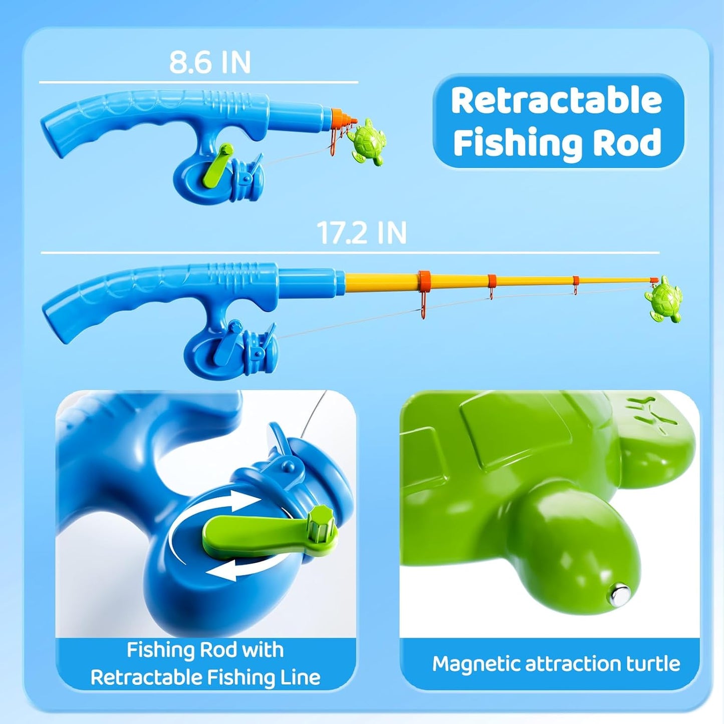 Magnetic Fishing Pool Toys Game for Kids Toddlers 3-5 4-8, Fishing Water Table Bathtub Toy with Inflatable Pool Pole Rod Net Plastic Floating Fish, Water Bath Pool Outdoor Toys for Kids Toddlers Baby