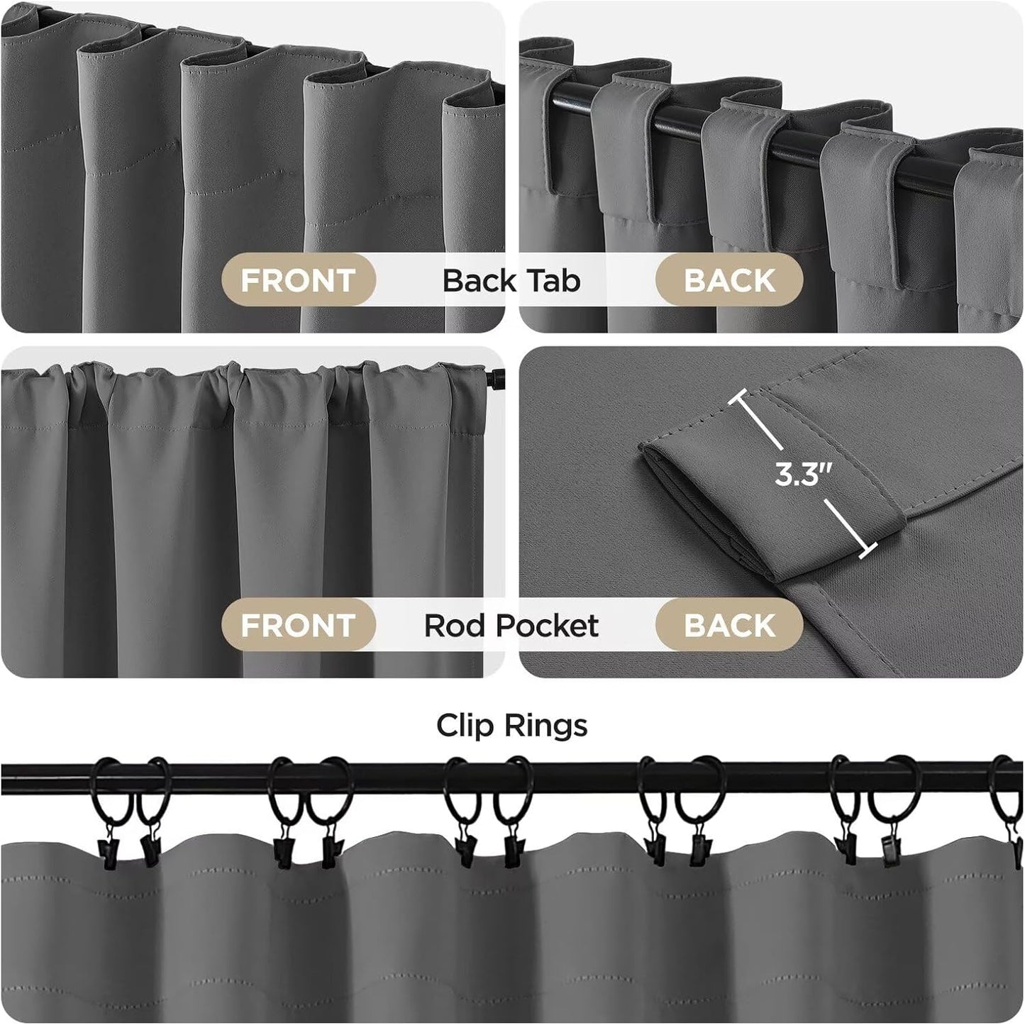Joydeco 90 Inch Blackout Curtains for Bedroom, Thermal Insulated Black Out Curtains, Room Darkening Drapes for Living Room Window Rod Pocket Back Tab (W37 x L90 Inch, Light Grey)