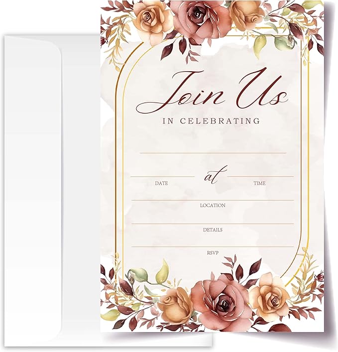 Join Us In Celebrating - Autumn Invitation Cards with Envelopes Pack of 20 (4"x6") - Floral Invitations for Baby Shower, Wedding, Bridal Shower, Baptism, etc.(151)