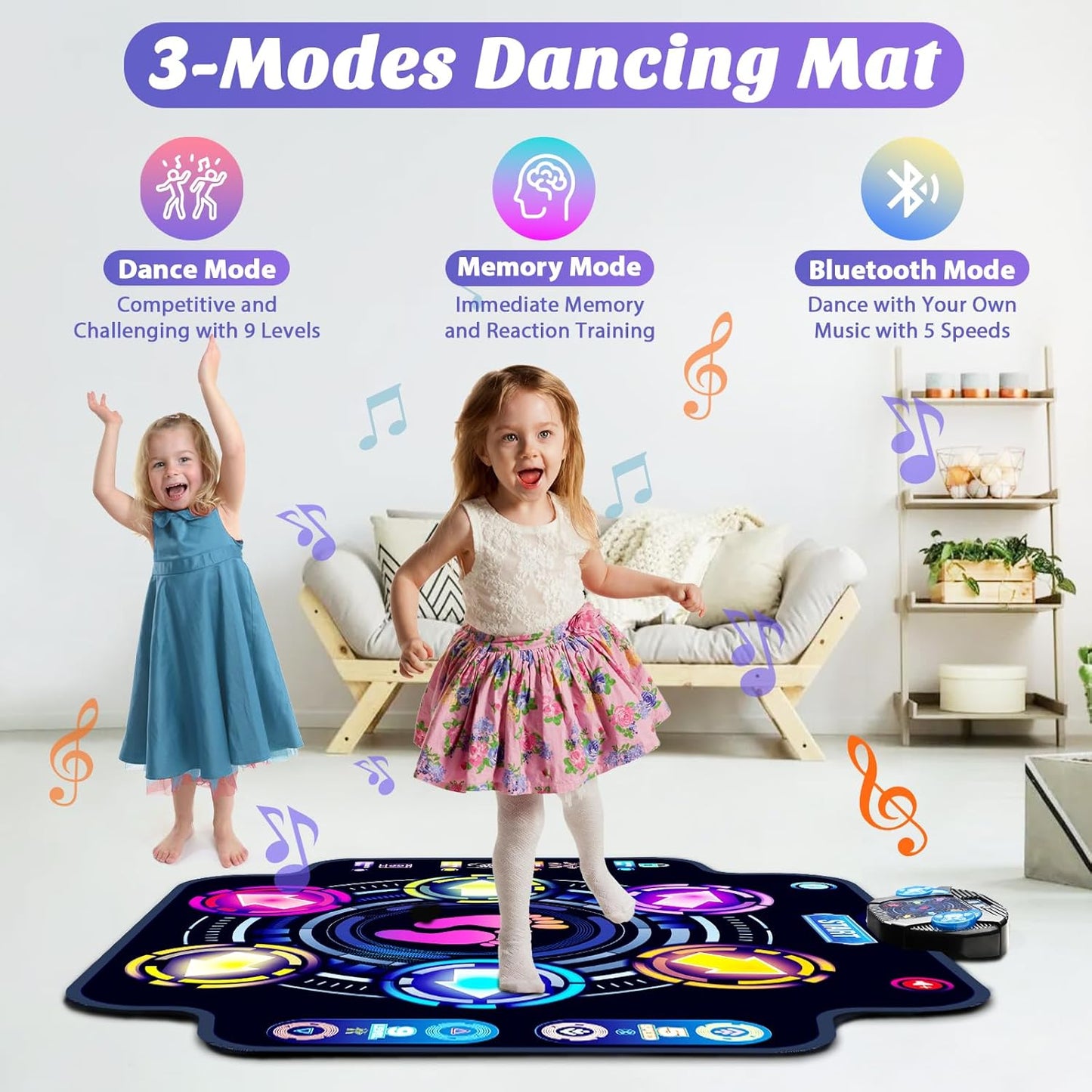 【Upgraded】KIZJORYA Dance Mat for Kids, Electronic Light-up Dance Pad with Wireless Bluetooth 5 Speeds 9 Levels, Dancing Mat for Toddlers Music Game Dance Toy for Girls Boys 3 4 5 6 7 8 9 10+ Year Old