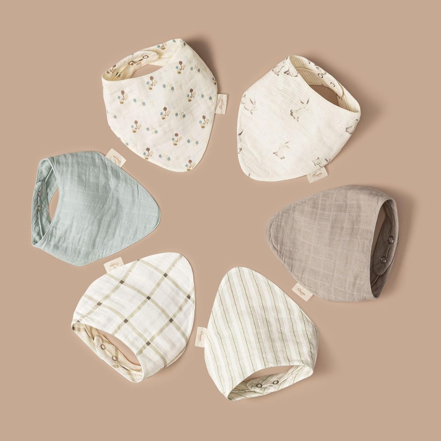 Crane Baby 100% Organic Cotton Baby Bibs, 3-pc. Set, Bunny Pattern For Boys, Girls, Unisex, Feeding, Drooling, Teething Bibs