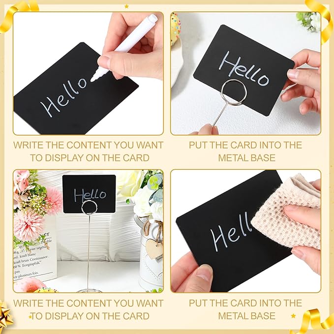 TecUnite 12 Pcs Mini Chalkboard Signs, 4"x3" Small Chalkboard Label with Metal Stand 2 Water Based Chalk for Food Buffet Tabletop Blackboard Sign for Party Bakery(Silver,8.7 x 2.8 in)