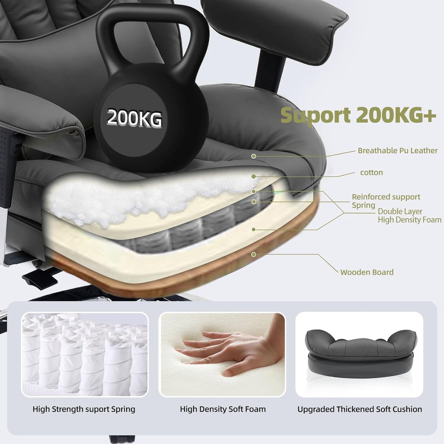 Efomao Big and Tall Office Chair with Footrest – High Back Computer Chair with Adjustable Armrests，Executive Office Chair with Wide Seat, Modern Desk Chair for Home Office, Gaming, or Study, Black