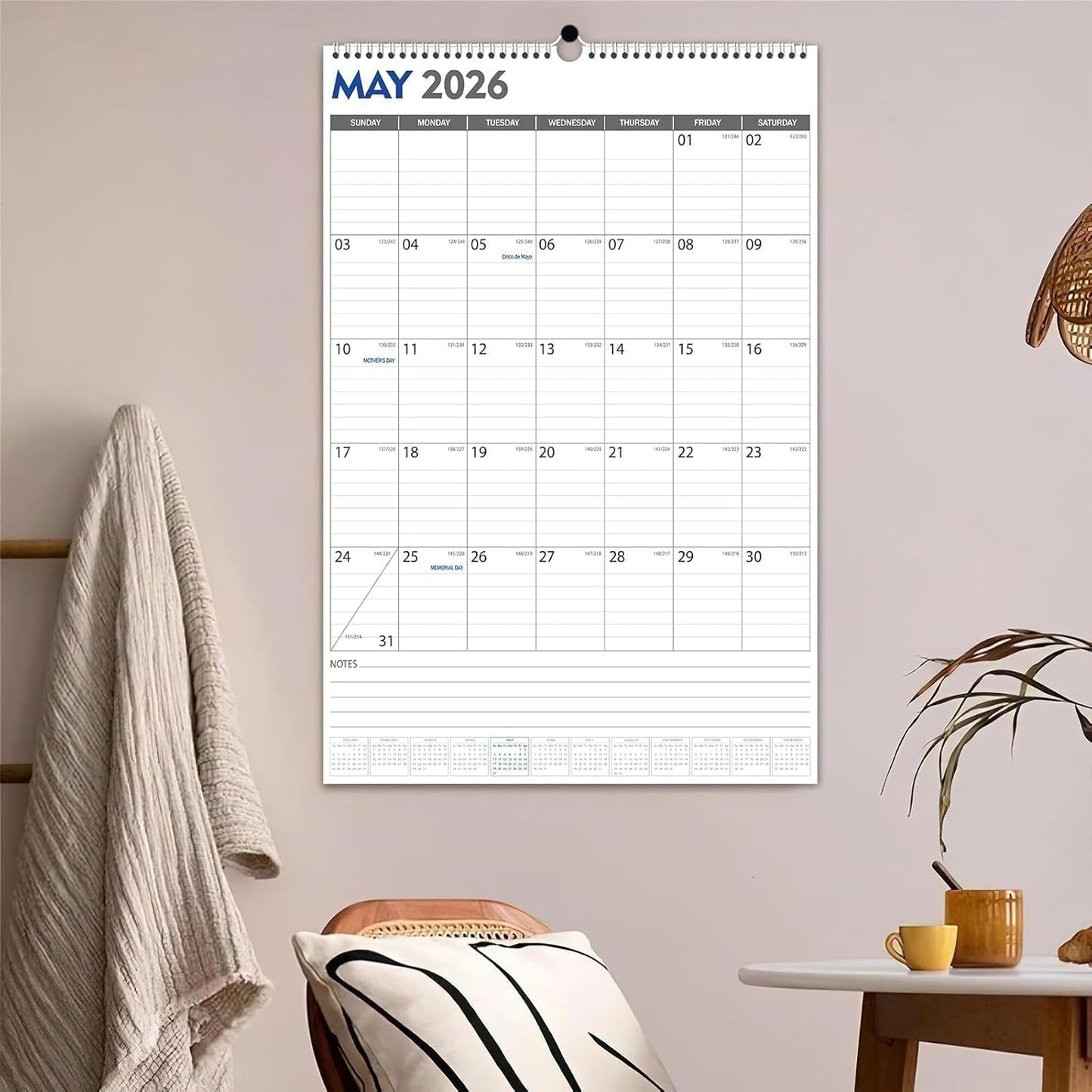 GuassLee Extra Large Wall Calendar 2025, 36"x 24" Jumbo Vertical Wall Planner 2025-2026 from June 2025 to December 2026,19 Months with Julian Dates and Notes for Office School Home Teacher Planning