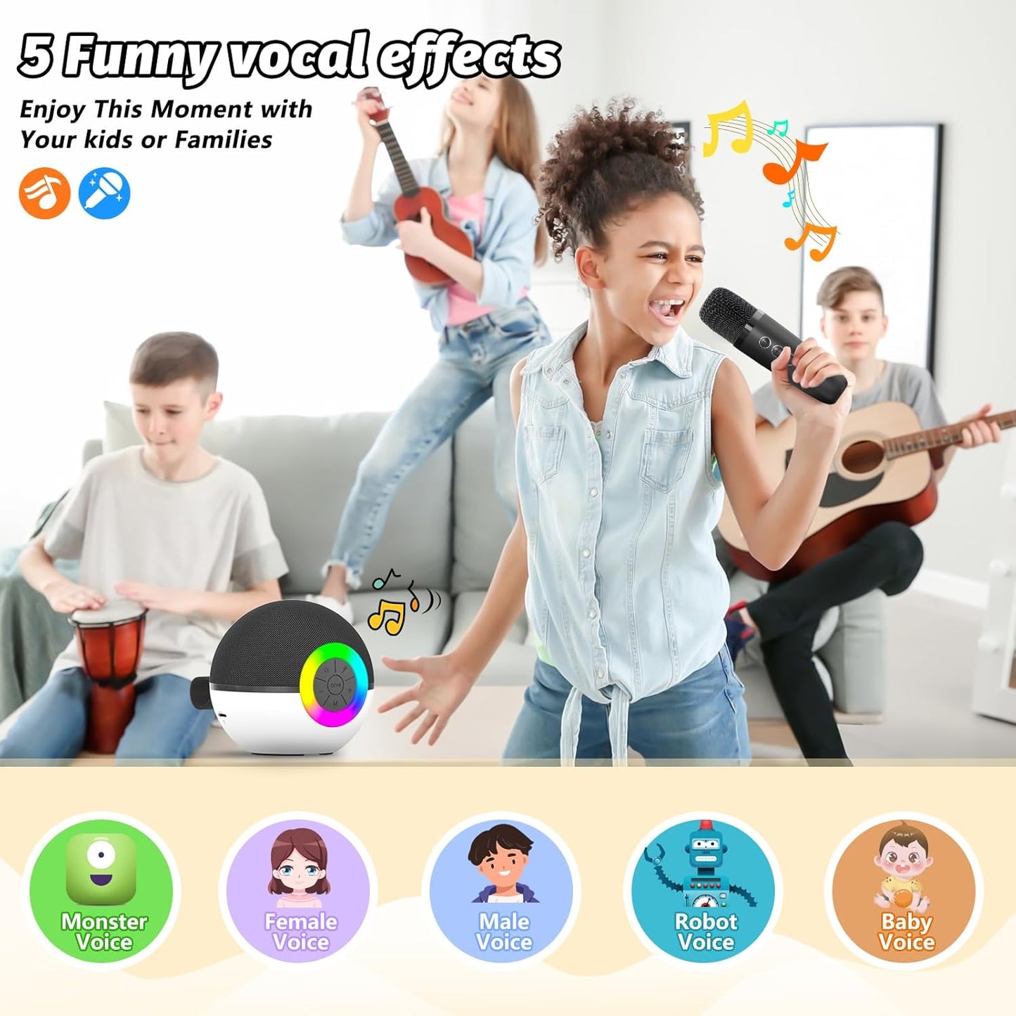 goopow Mini Karaoke Machine Speaker for Kids Adults, Portable Bluetooth Microphone Song Toys with LED Light, Best Chritmas Birthday Festival Gift for 3 4 5 6 7 8+ Year Old Girls Boys (Black-2 Mic)