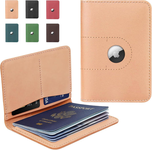 ALLIVE Passport Holder for Travel, Genuine Leather Passport Holder with Airtag Women Men,Travel Must Haves Airport Essentials, Passport Cover Travel Gifts Beige