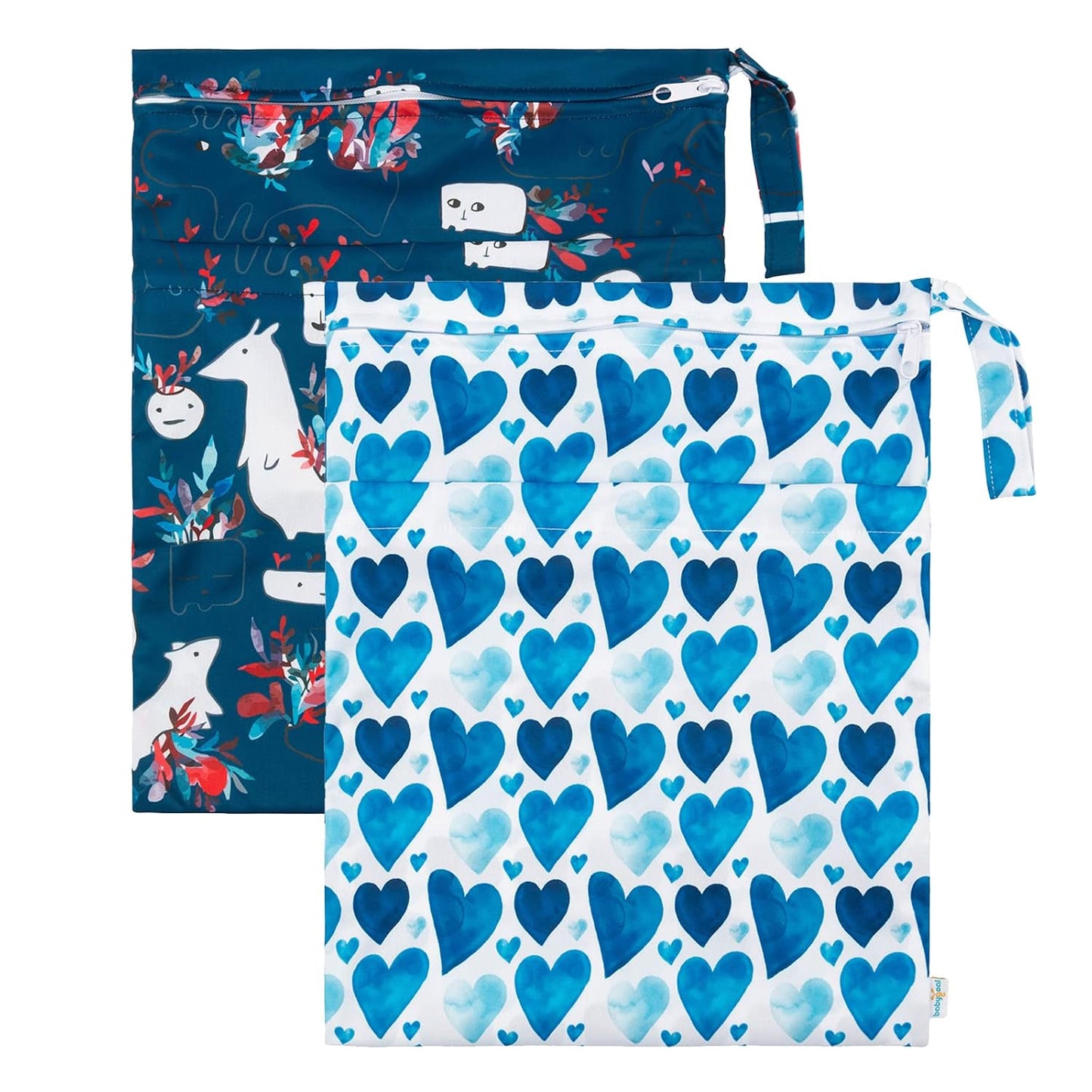 babygoal Wet Dry Bags for Baby Cloth Diapers, Washable Travel Bags, Beach, Pool, Gym Bag for Swimsuits & Wet Clothes with Two Zippered Pockets 2 Pack, LN05