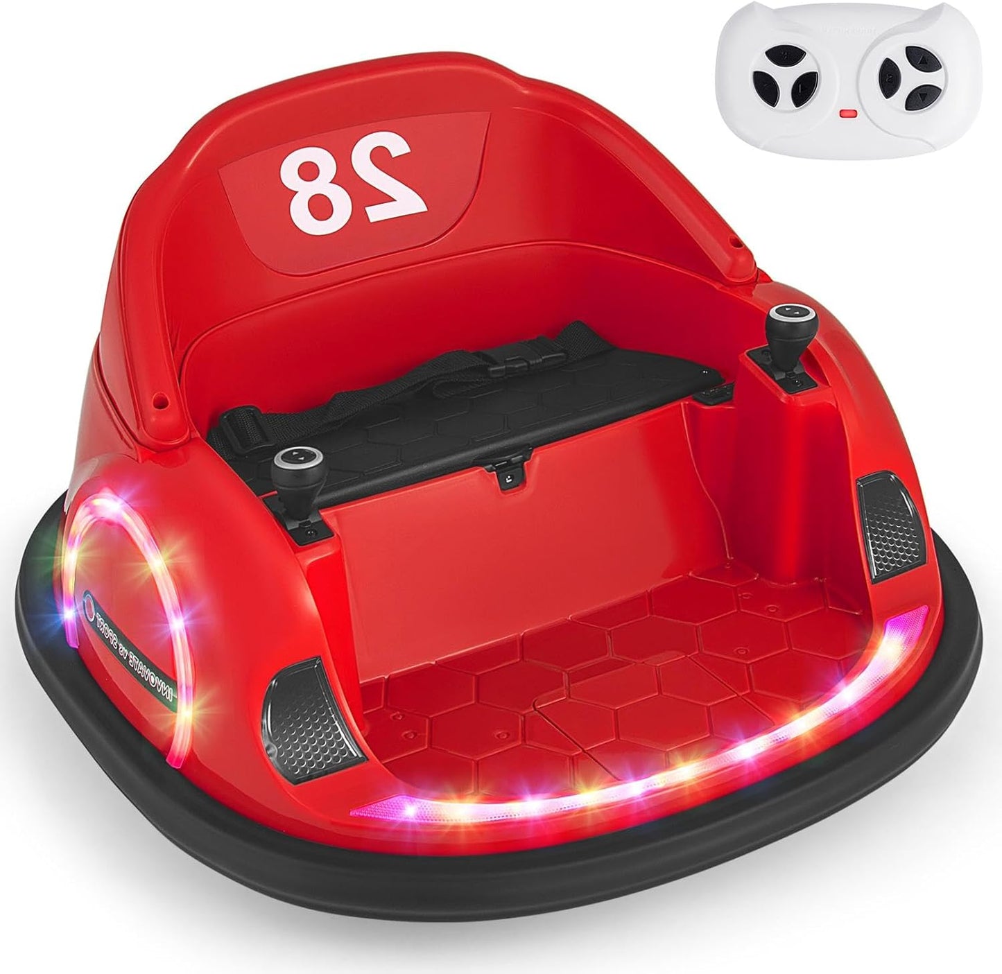 GLACER 12V Bumper Car, Electric Kids Bumper Car w/Parental Remote, 3-Speed, 360°Spin, Music, LED Light, Battery Ride on Bumper Car w/Dual Joysticks, Baby Bumper Car for Toddlers 18 Months+ (Red)