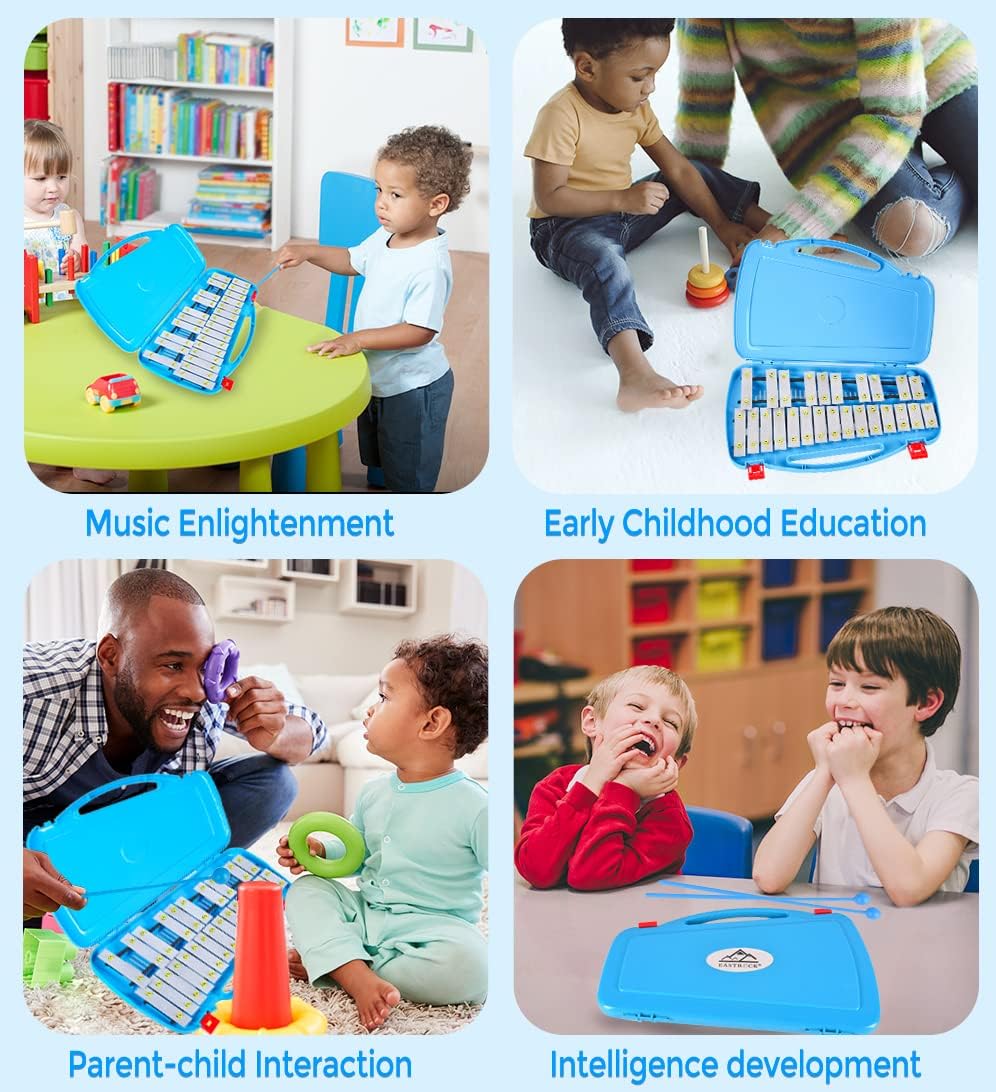 EASTROCK Professional Glockenspiel, 25 Notes Xylophone for Kids, Xylophone Instrument Music Teaching, Gifts, Perfectly Percussion Instrument Blue