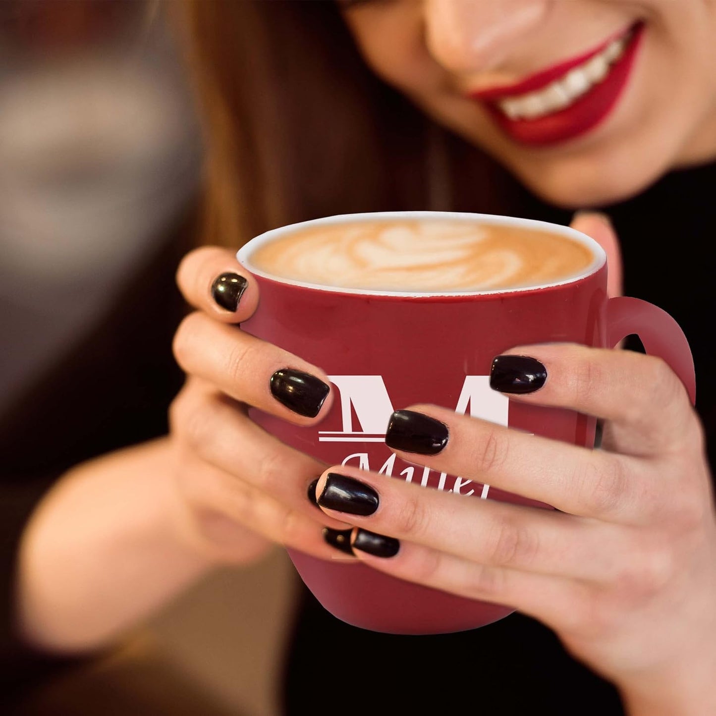 My Personal Memories Custom Monogrammed Coffee Latte Mug and Tea Cup - Personalized and Engraved (Red)