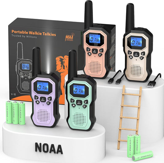 Walkie Talkies for Adults Long Range 2 Way Radios for Kids Rechargeable 4 Pack, Hiking Camping Skiing Cruising Gear with Lamp, USB-C, SOS Siren, NOAA Alert, iVOX Hands-Free, One-Touch Pairing