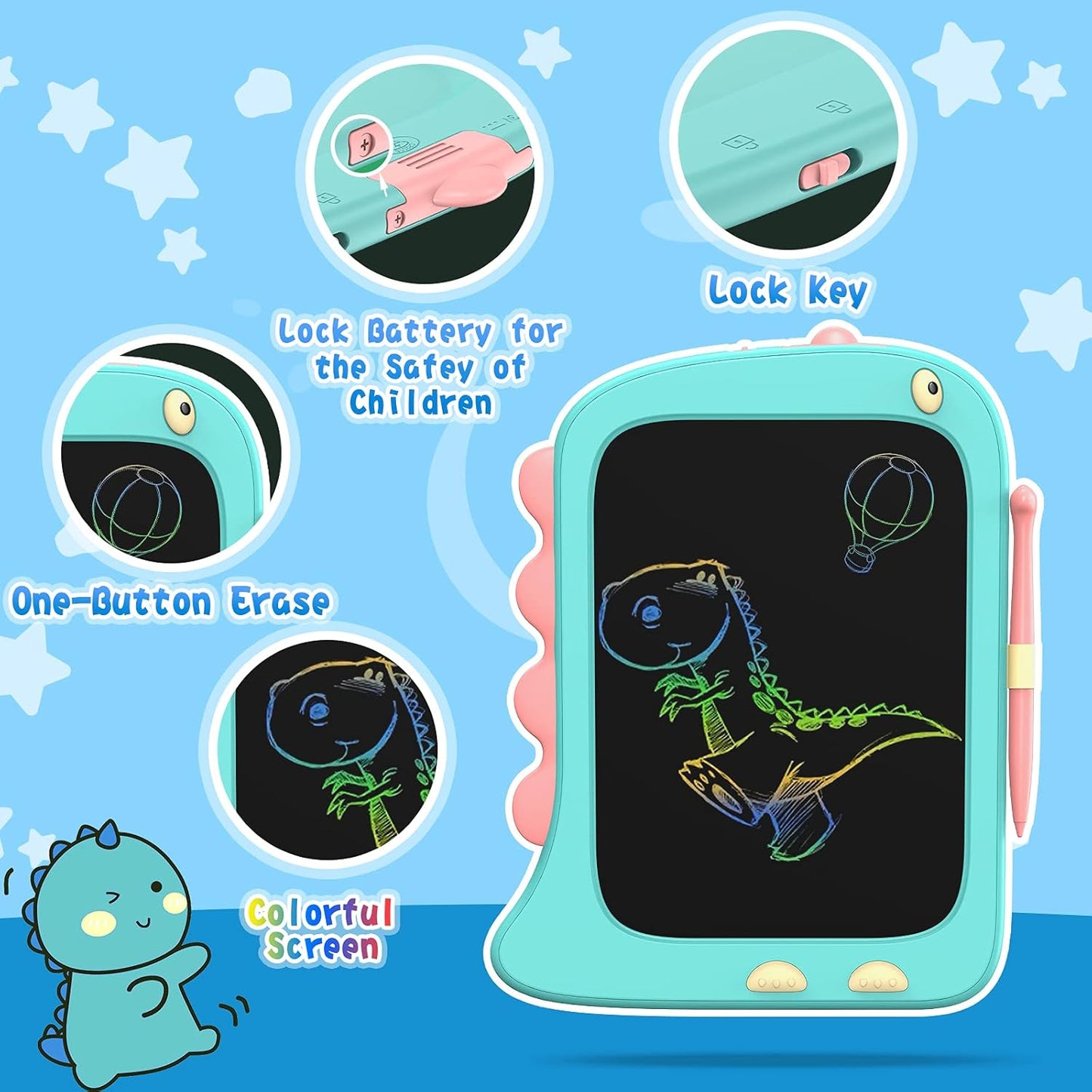 ORSEN 8.5 Inch Doodle Board Drawing Tablet - Dinosaur Toy Gift for Kids 3-7 Years Old