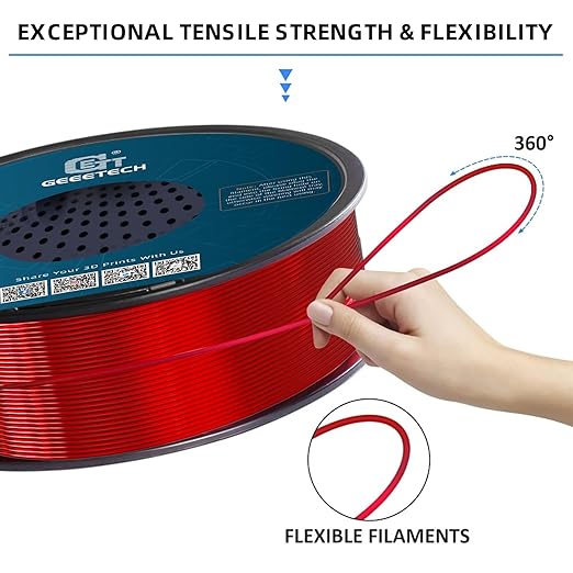 Geeetech TPU Filament 1.75mm, 1KG (2.2lbs) Spool – 95A Flexible 3D Printer Filament with High Elasticity, Dimensional Accuracy ±0.03mm, Fits Most FDM Printers, Clear Red