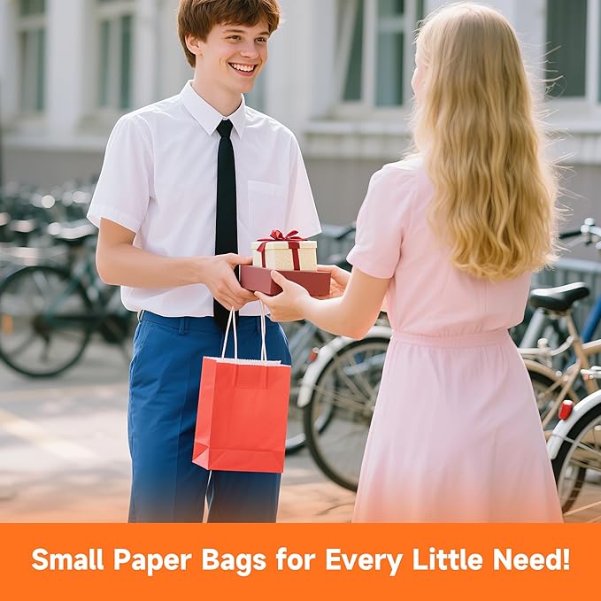 METAPRINT 48 Pcs Rainbow Paper Gift Bags with Handles in Bulk, 5.8x3.2x8.25 inch Small Kraft Paper Bags for Birthdays, Party Favors, Wedding (8 Colors)