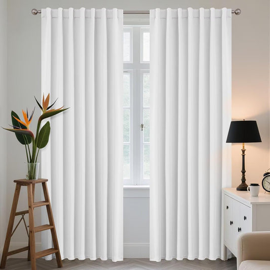 Joydeco 84 Inch 60% Blackout White Curtains 2 Panels, Elegant Semi Sheer Curtains for Bedroom, Thermal Insulated Black Out Drapes for Living Room, Rod Pocket Back Tab Drapes(W52 x L84 Inch,Pure White)