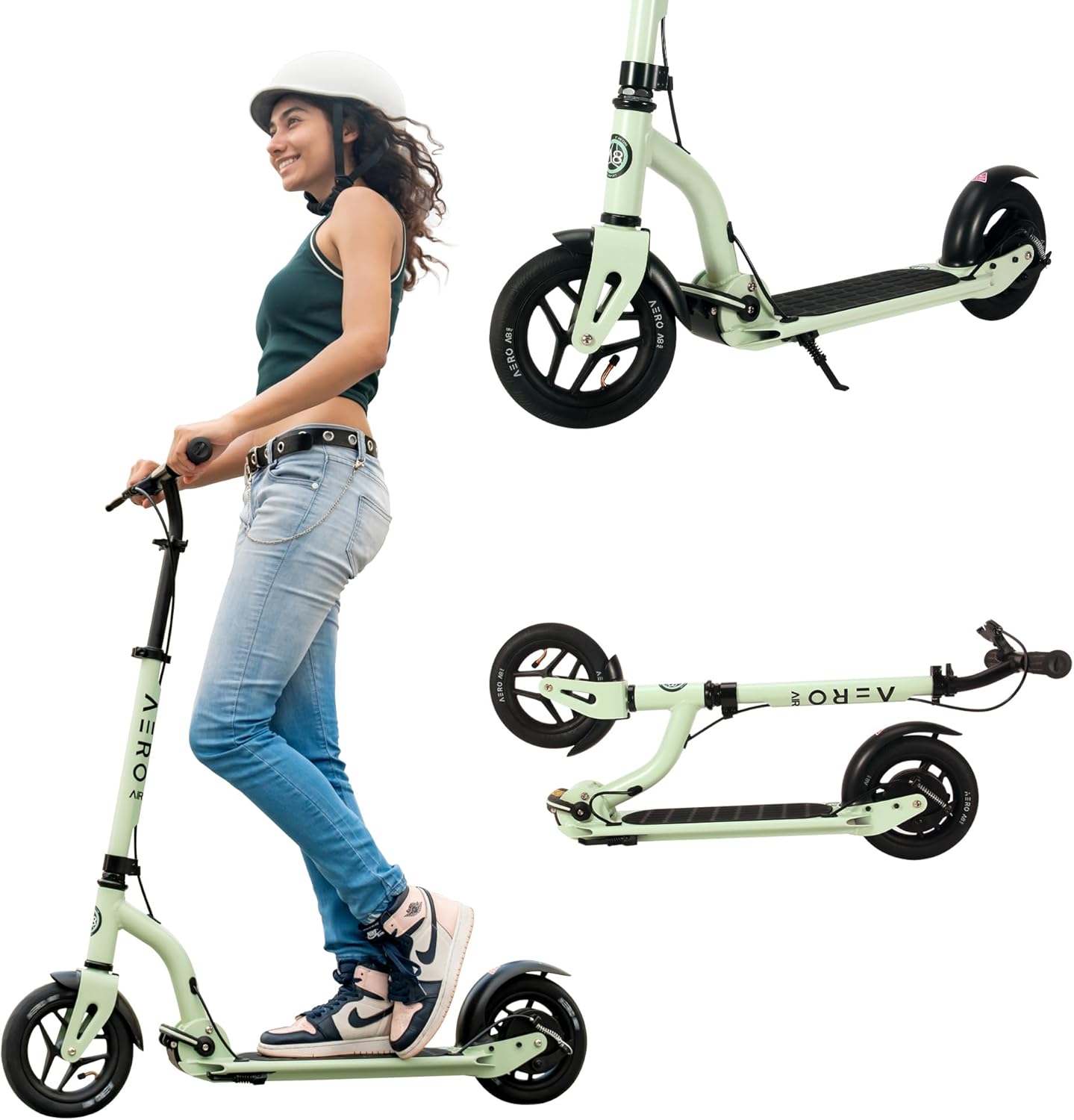 Aero Big Wheels Kick Scooter for Kids 6+, Teens & Adults | Light Up Wheels, Hand Brake, Rubber Deck Mat & Shock Absorption | Foldable & Height Adjustable