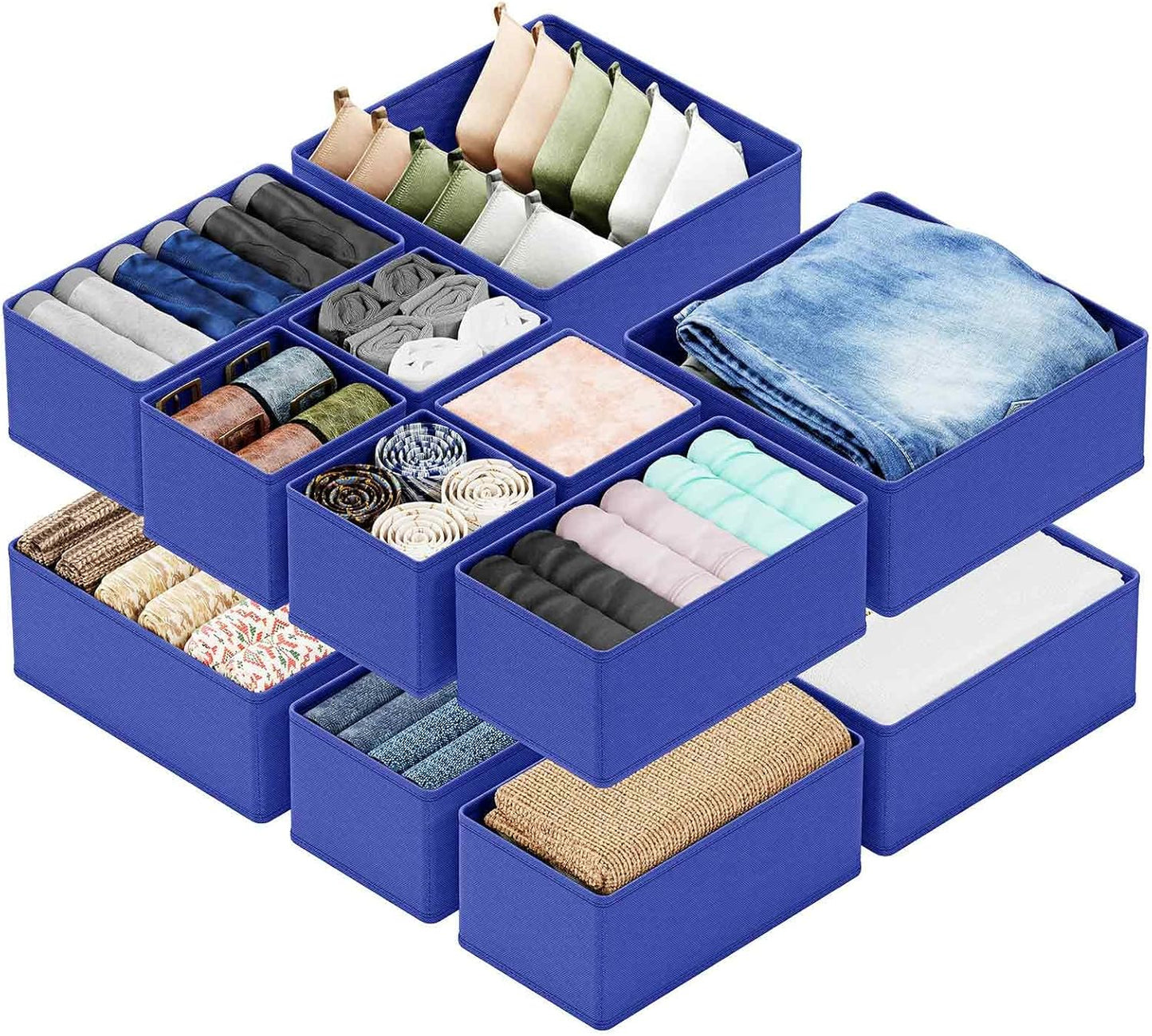 SpaceAid Drawer Organizer for Clothes, 12 Pack Dresser Drawer Organizer Bins, Closet Organizers and Storage Dividers for Clothing, Underwears, Socks (Blue)