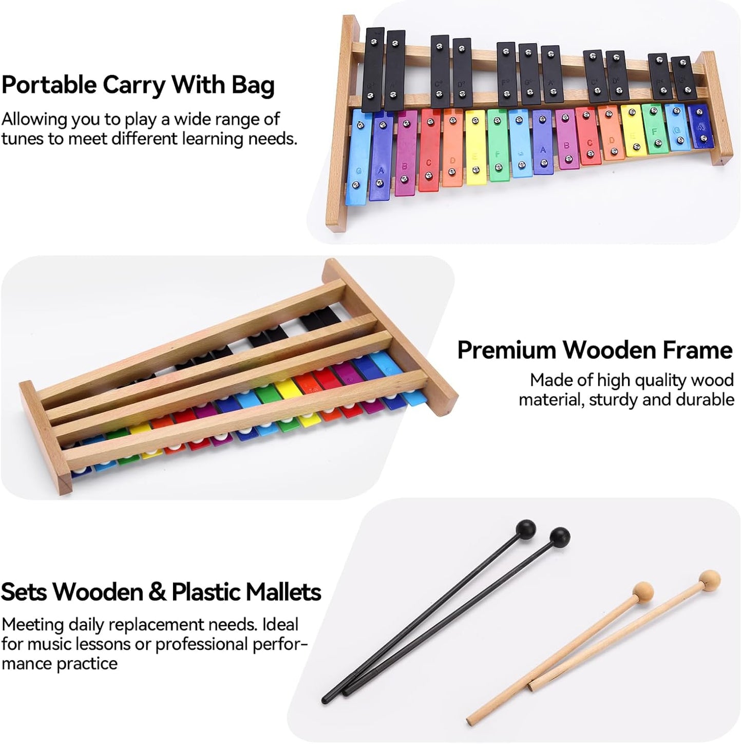Heuyrao 27 Notes Glockenspiel Xylophone, Professional Wooden Glockenspiel Instrument, Percussion Instrument Kit for Adults and Kids- Includes 4 Mallets and Carrying Bag - Colorful