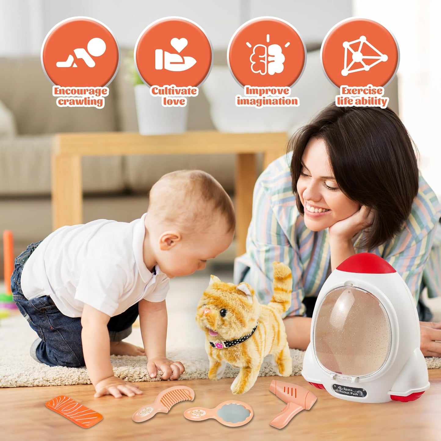 Walking Cat Toy for Kids with Backpack,Electronic Pet Puppy W/Walking&Barking,Interactive Plush Stuffed Toys,Puppy Pet Care Gifts for Girls Boys Toddlers 3 4 5 Year Old Boys