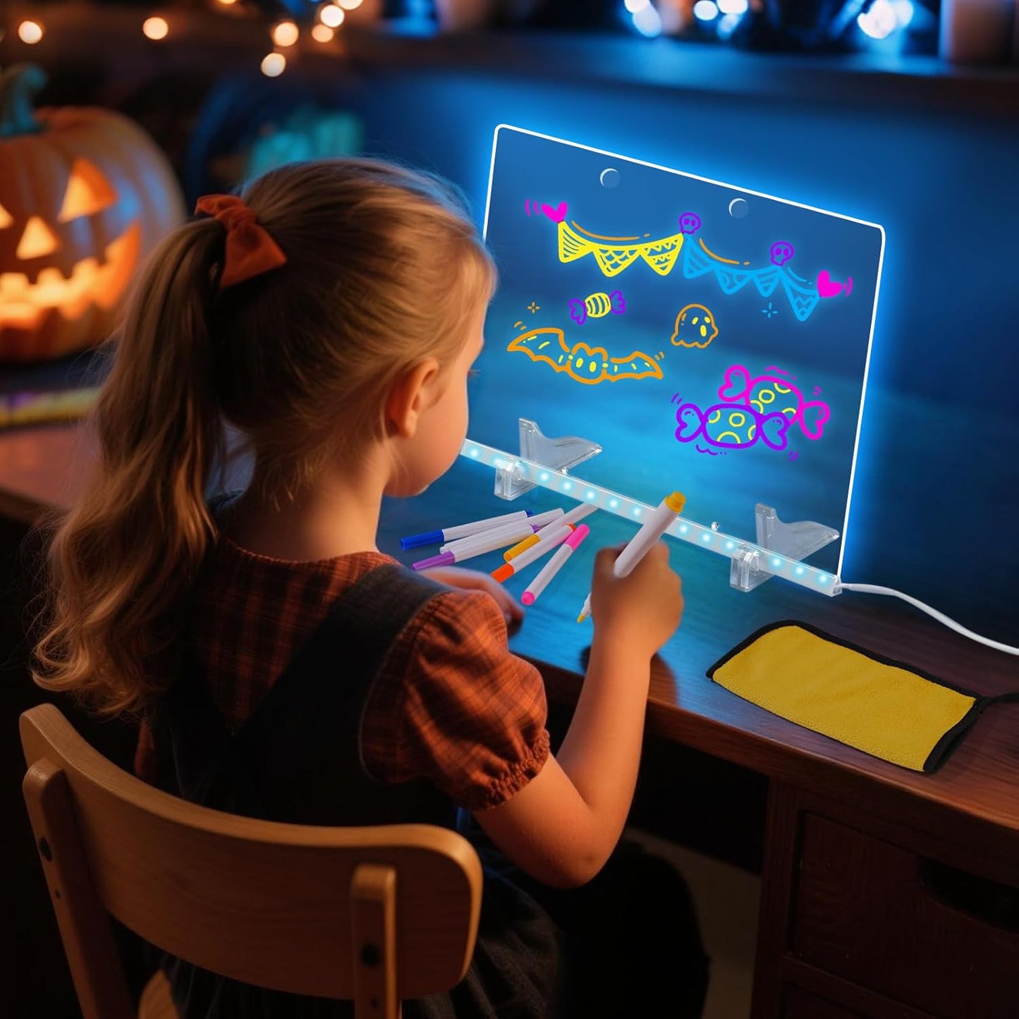 Lumiboard Led Drawing Board with 7 Colors,14"X10" Acrylic Dry Erase Board with Light, Include Adapter, Hanging Chain, Led Drawing Board for Kids with Stand,Birthday and Halloween Gifts for Kids