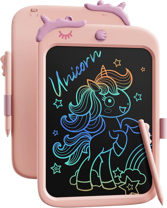 Kikapabi 10 Inch LCD Writing Tablet for Kids - Colorful Drawing Pad for Girls Aged 3-9 | Unicorn Toddler Travel Toys, Christmas Birthday Gift for Girls & Boys (Pink)