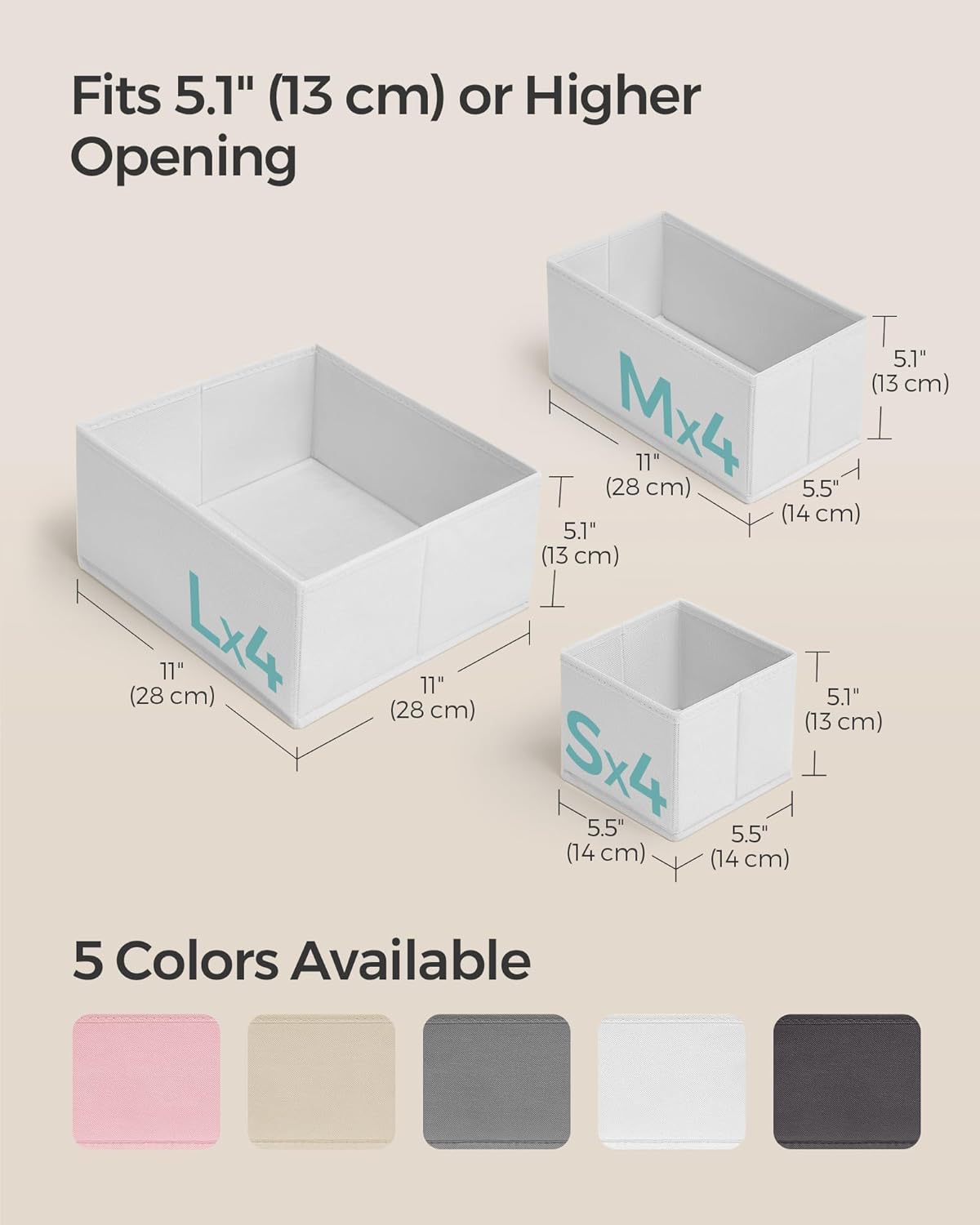 SONGMICS Drawer Organizer,Dresser Drawer Organizers, Set of 12, Foldable Fabric Storage Bins for Socks, Underwear, Bras, Ties, Scarves, Cloud White URDZ006W02