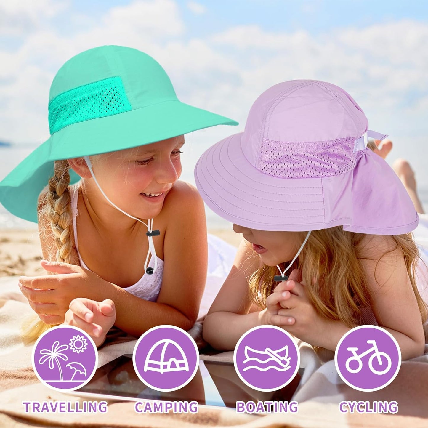 Toddler Baby Sun Hat Kids Summer UPF 50+ for Boys Girls Adjustable Beach Hats with Bucket Wide Brim Age 1-7 Years