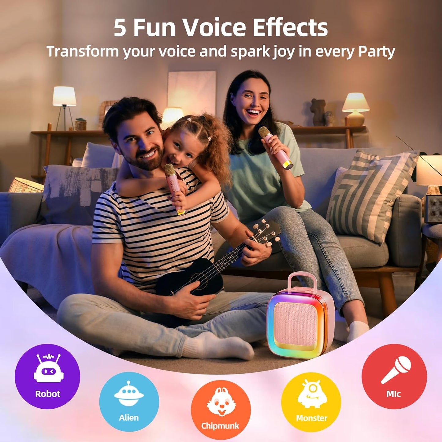 Kinglucky Karaoke Machine for Kids Girls Ages 3-12 with 2 Light-Up Microphones, Bigger Size Yet Portable Bluetooth Speaker with Voice Effects for Birthday, Family Fun & Party (Pink)